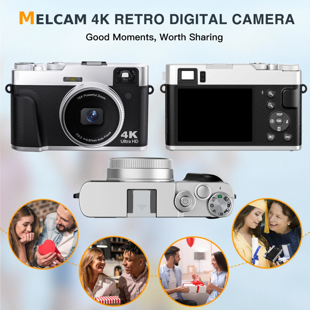 4K Digital Camera Auto Focus 48MP Vlogging Camera for Youtube and Anti-Shake Video Camera with Viewfinder Flash & Dial 16X Zoom