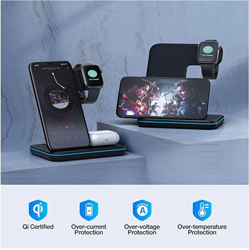 15W Magnetic Wireless Charging Station for Iphone13 3 in 1 Watch Earphone Multifunctional Magnet Desktop Wireless Charger