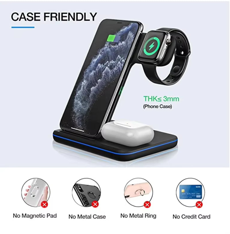 15W Magnetic Wireless Charging Station for Iphone13 3 in 1 Watch Earphone Multifunctional Magnet Desktop Wireless Charger