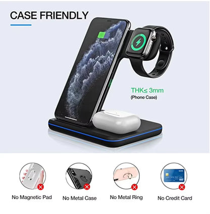 15W Magnetic Wireless Charging Station for Iphone13 3 in 1 Watch Earphone Multifunctional Magnet Desktop Wireless Charger
