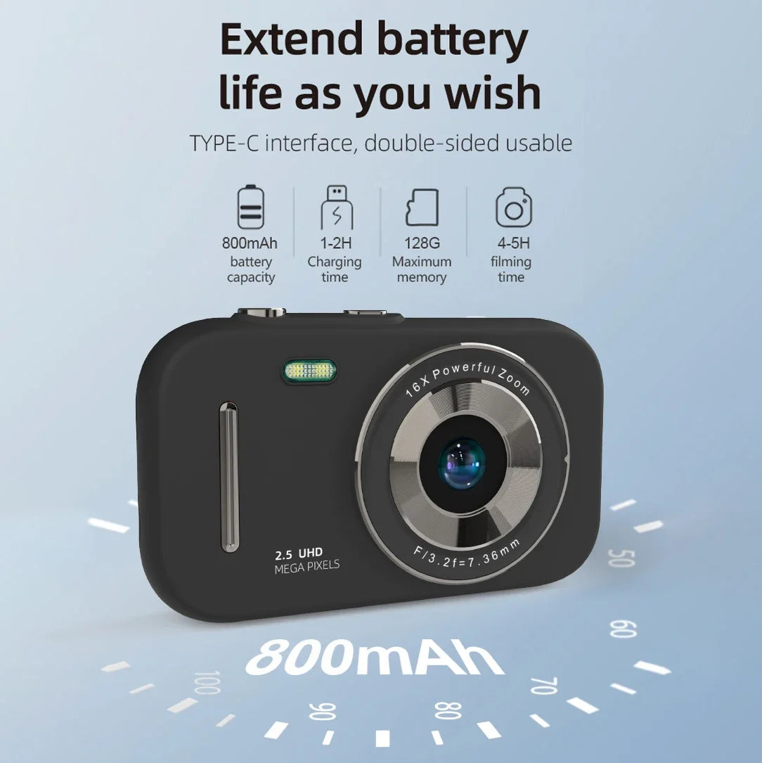 H17 2.7-Inch Screen 1080P 48MP Mini Camera 8/128GB 16X Digital Zoom Dual Camera Autofocus Digital Mini Camera