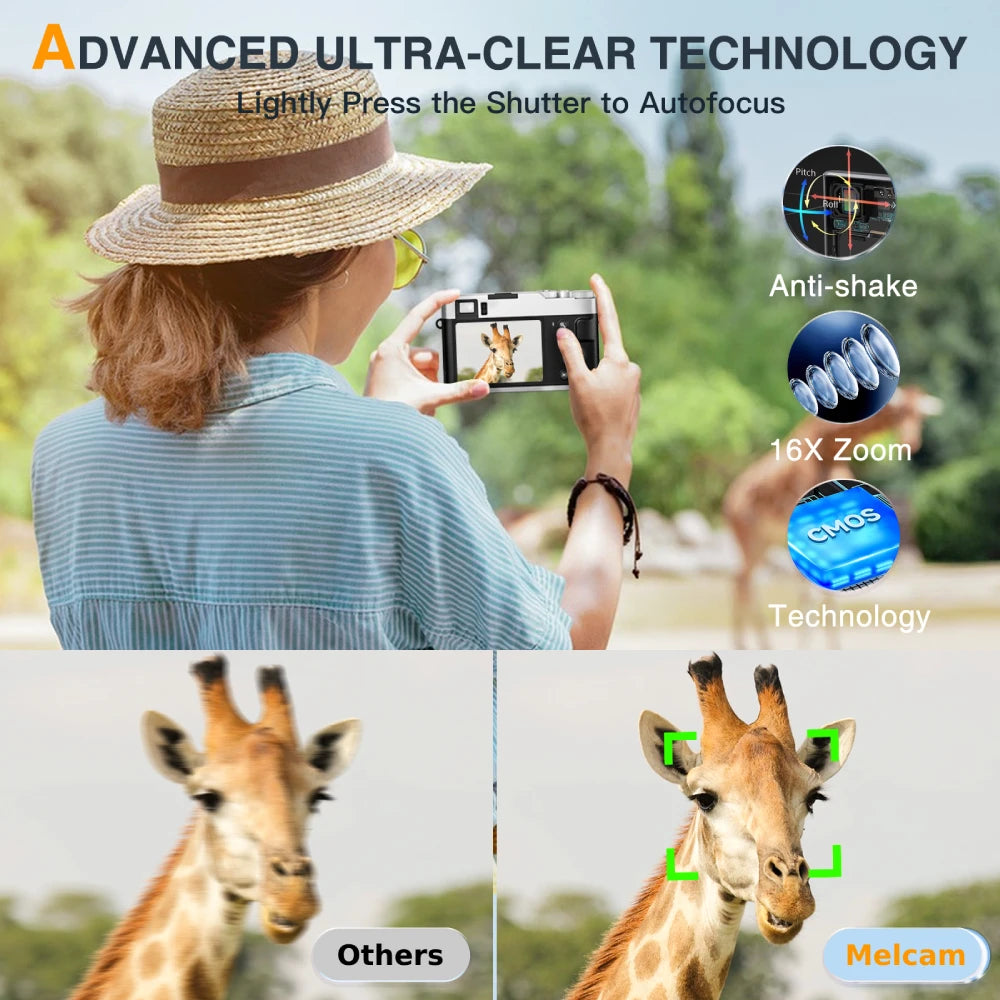 4K Digital Camera Auto Focus 48MP Vlogging Camera for Youtube and Anti-Shake Video Camera with Viewfinder Flash & Dial 16X Zoom