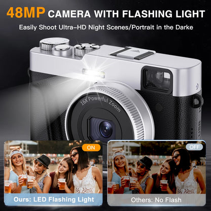 4K Digital Camera Auto Focus 48MP Vlogging Camera for Youtube and Anti-Shake Video Camera with Viewfinder Flash & Dial 16X Zoom