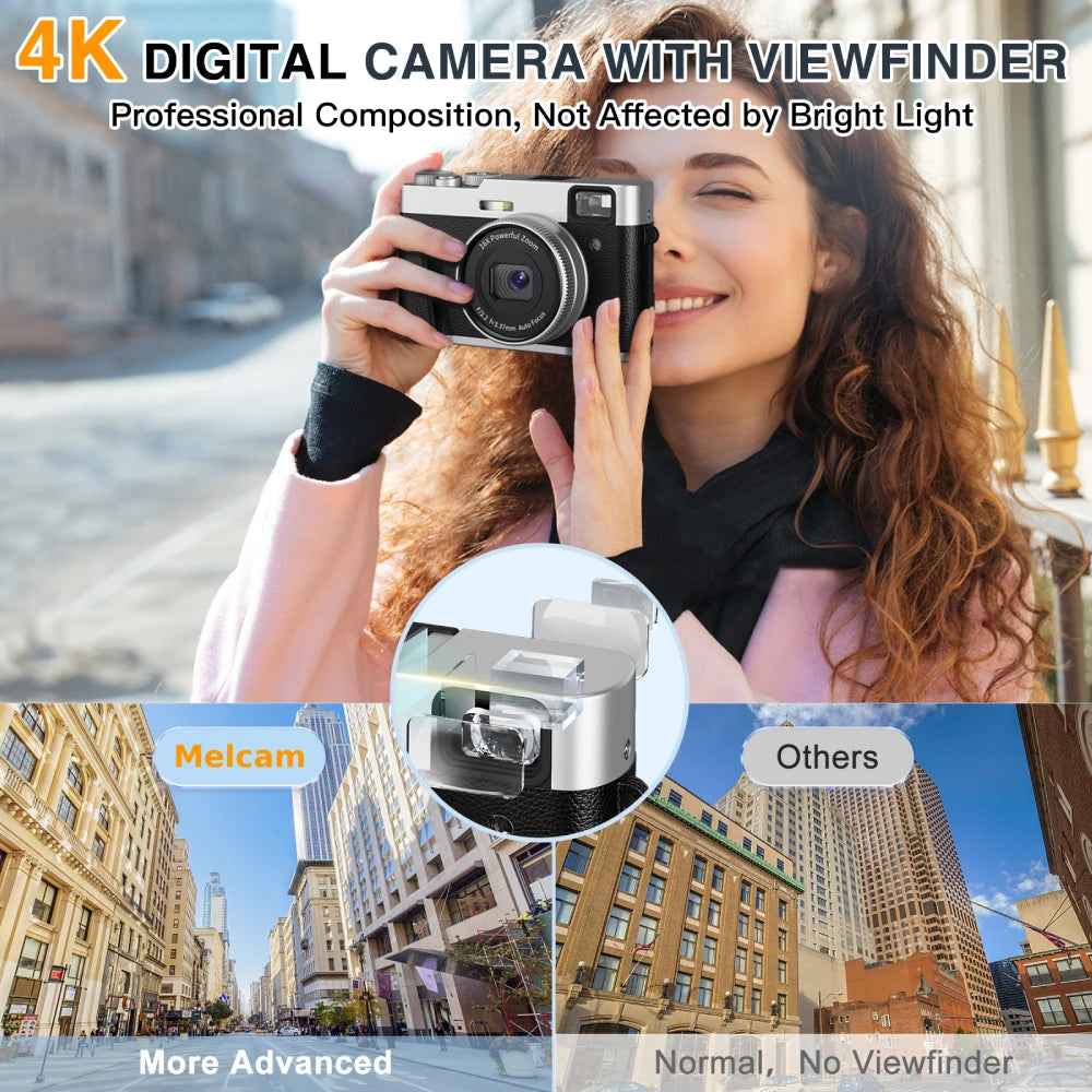 4K Digital Camera Auto Focus 48MP Vlogging Camera for Youtube and Anti-Shake Video Camera with Viewfinder Flash & Dial 16X Zoom