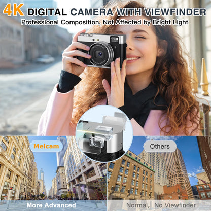 4K Digital Camera Auto Focus 48MP Vlogging Camera for Youtube and Anti-Shake Video Camera with Viewfinder Flash & Dial 16X Zoom