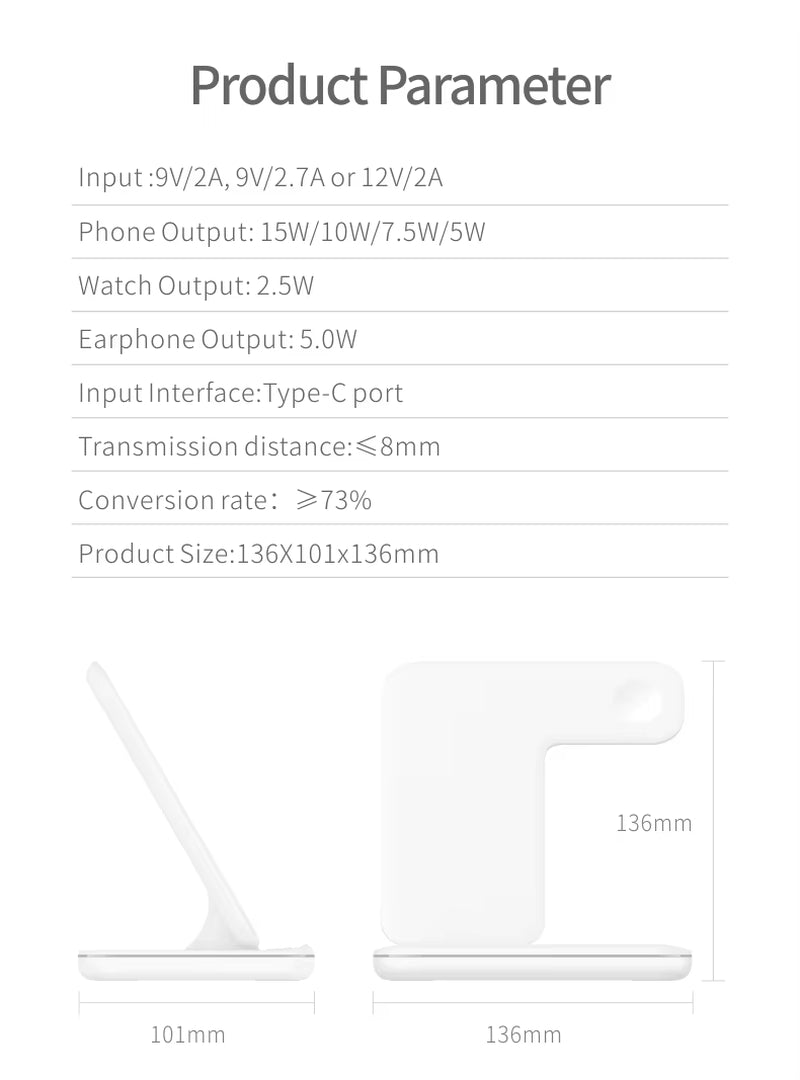 15W Magnetic Wireless Charging Station for Iphone13 3 in 1 Watch Earphone Multifunctional Magnet Desktop Wireless Charger