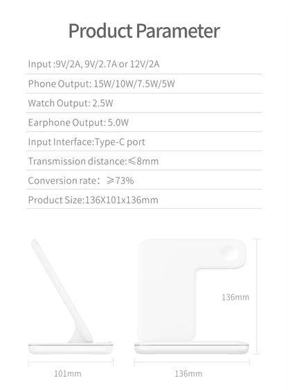 15W Magnetic Wireless Charging Station for Iphone13 3 in 1 Watch Earphone Multifunctional Magnet Desktop Wireless Charger
