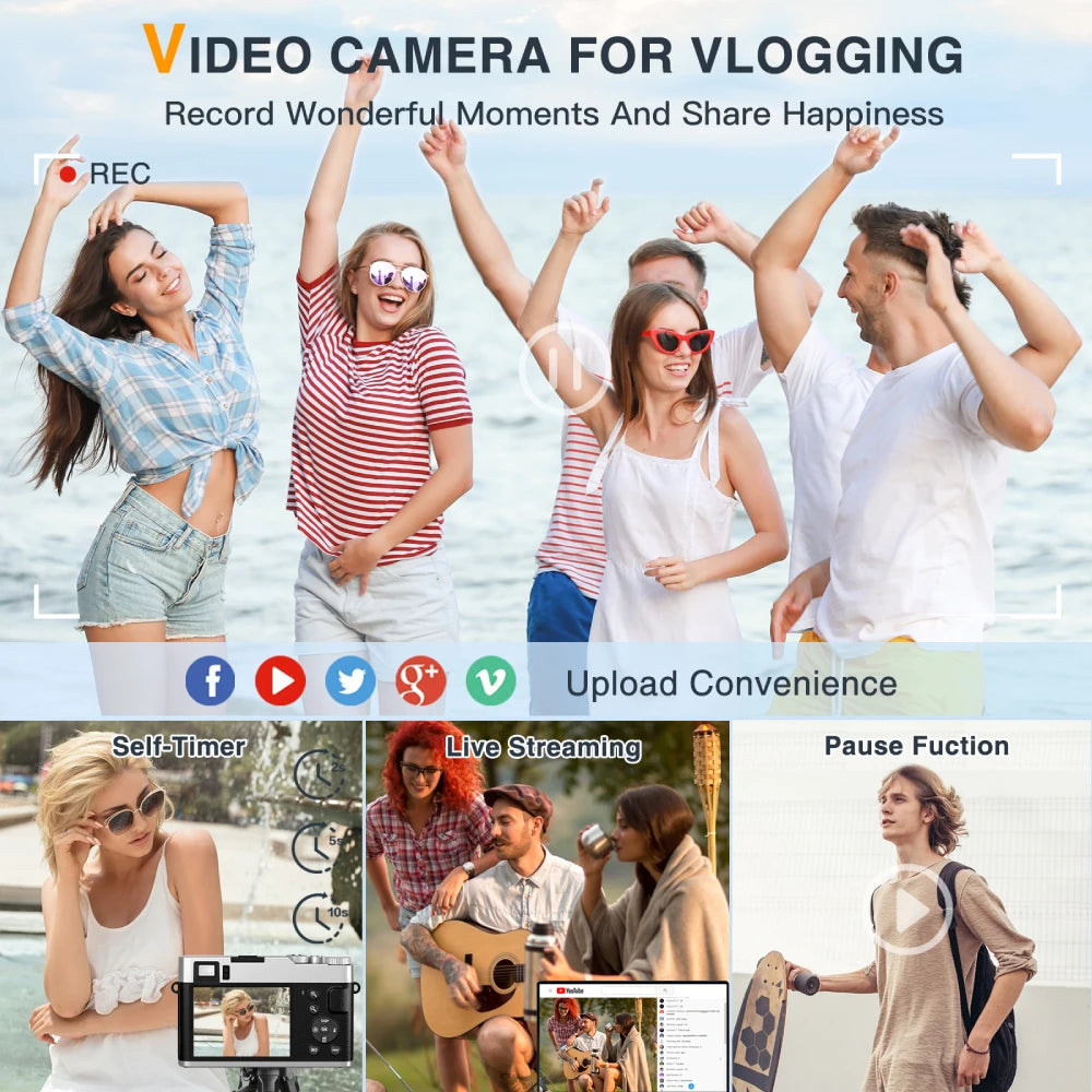 4K Digital Camera Auto Focus 48MP Vlogging Camera for Youtube and Anti-Shake Video Camera with Viewfinder Flash & Dial 16X Zoom