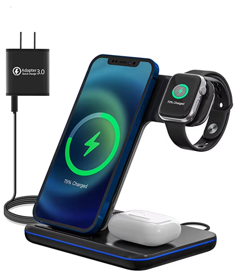 15W Magnetic Wireless Charging Station for Iphone13 3 in 1 Watch Earphone Multifunctional Magnet Desktop Wireless Charger