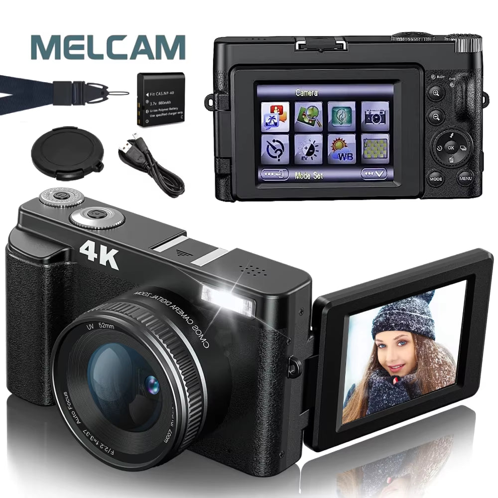 4K Digital Camera for Photography and Video Autofocus Anti-Shake 48MP Compact Vlogging Camera 3'' 180° Flip Screen with Flash